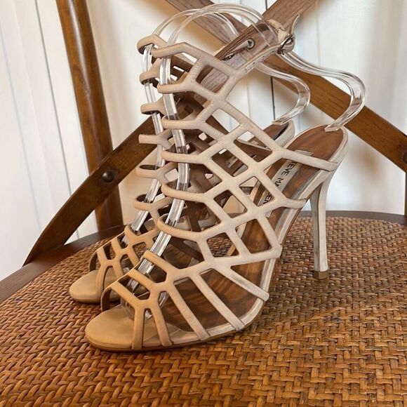 Steve Madden Slithur beige caged ankle strap heels size 6 - Picture 6 of 9